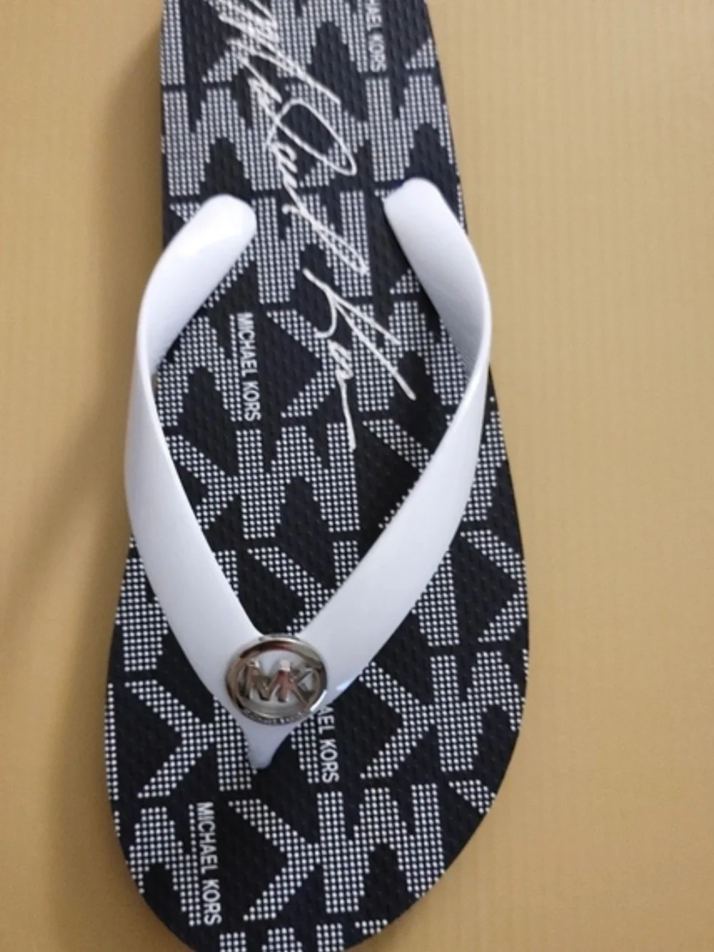 Michael Kors Navy Logo Kids Flip Flops with White Straps